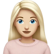 Pretty blue eyed white girl with light pink sweater reading cozy sticker