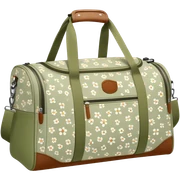 A sports bag with a pale olive print in a small flower sticker