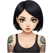 black hair, eyeliner, tattoo girl sticker