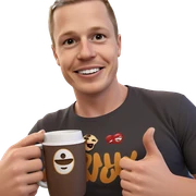 smiling boy with coffee cup sticker