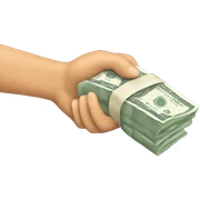 a hand holding a bag of money sticker