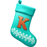 Turquoise ￼Christmas stocking with the letter K on the middle of it.  sticker