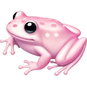 Frog "A pastel pink frog with glossy, glowing skin, heart-shaped spots, and tiny sparkling lily pads floating nearby." sticker