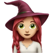 girl long dark red hair green eyes and pink witch hat sticker