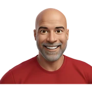 smiling man in red shirt sticker