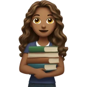 A woman with long wavy brown hair and books sticker