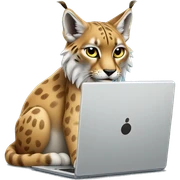 A lynx with a laptop sticker