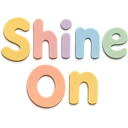 "Shine On" in soft pastel rainbow chubby soft letters, cute hand-drawn font, no frame, transparent background sticker