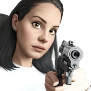 black haired girl with gun sticker