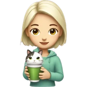 Cute girl holding a cat and cup of iced matcha  sticker