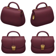 Small burgundy coloured bag with a short oval hing. The bag has a light oval shape. To close, the bag has a zipper. sticker