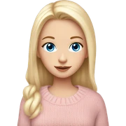 Pretty blue eyed white girl with light pink sweater reading cozy sticker