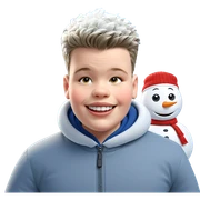 smiling boy with snowman sticker