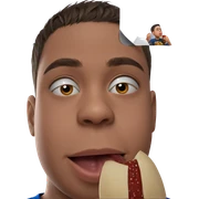 realistic portrait of boy eating sticker