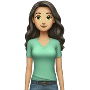 tall girl with dark long hair, green eyes, light blue shirt sticker