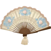 Rococo hand fan pale pink and pale blue and beige with lace sticker