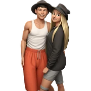 happy girl with boy in hat sticker