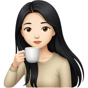 asian girl with black long hair drinking coffee sticker