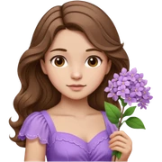 Menina parda/branca de cabelo ondulado castanho partido de lado com uma flor lilás e vestido lilás sticker