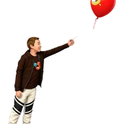 boy holding balloon in jacket sticker
