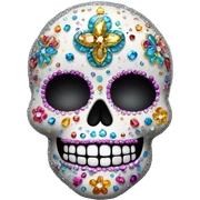 Realistic single isolated decorative sugar skull with sparkling diamonds and rhinestones  sticker