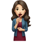 White brunette girl dressed in burgundy putting lipgloss on her lips sticker
