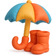 umbrella and rain boots, soft plush look, bright colors, cushion style sticker