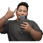 boy taking selfie with jewelry sticker