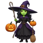 A witch with a pumpkin sticker