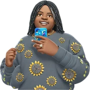 smiling boy with flower jewelry sticker