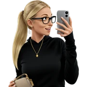 blonde girl taking selfie sticker