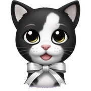 black kitten with black eyes and white ribbons, cute sticker
