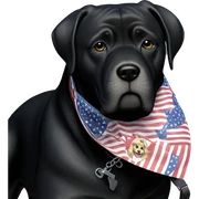 dog on ocean shore with flag sticker