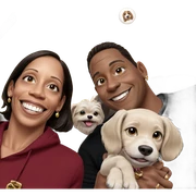 smiling duo with dog jewelry sticker