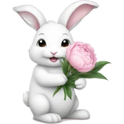 cute white bunny holding light pink peonies sticker