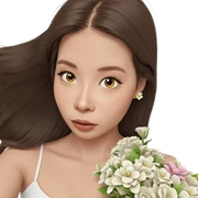 girl with brown hair and flowers sticker