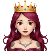 Beautiful tattooed long burgundy haired girl wearing a princess crown sticker