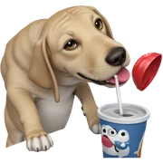 dog drinking water with straw sticker