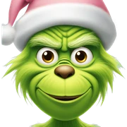 grinch face with a smirk wearing a light pink santa hat sticker