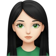 Beautiful girl,Black hair,straight hair，long hair,green eyes,white sticker