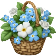 Basket of forget me nots and white roses  sticker