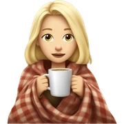 Blonde girl inside a blanket sipping coffee eyes closed sticker