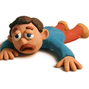figure sprawled out, looking lethargic in claymation style sticker
