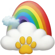 A rainbow with a paw print on one end and a fluffy cloud on the other sticker