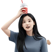 girl with cup and smile sticker