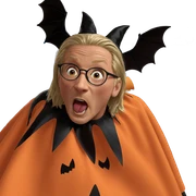 boys in halloween costumes eating sticker