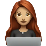 Woman that has Long Dark red hair coding on a laptop sticker