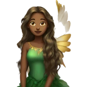 big wings, Beautiful, fairy, gold, brown, dark green, green, long hair sticker