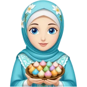 Turkish beautiful finish Konya girl blue eyes with lily floral hijab islamic dress and had on her hand text Eid Mubarak with sweets and celebrating with her friends eid days   sticker