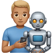 A guy that chilling with his robot sticker